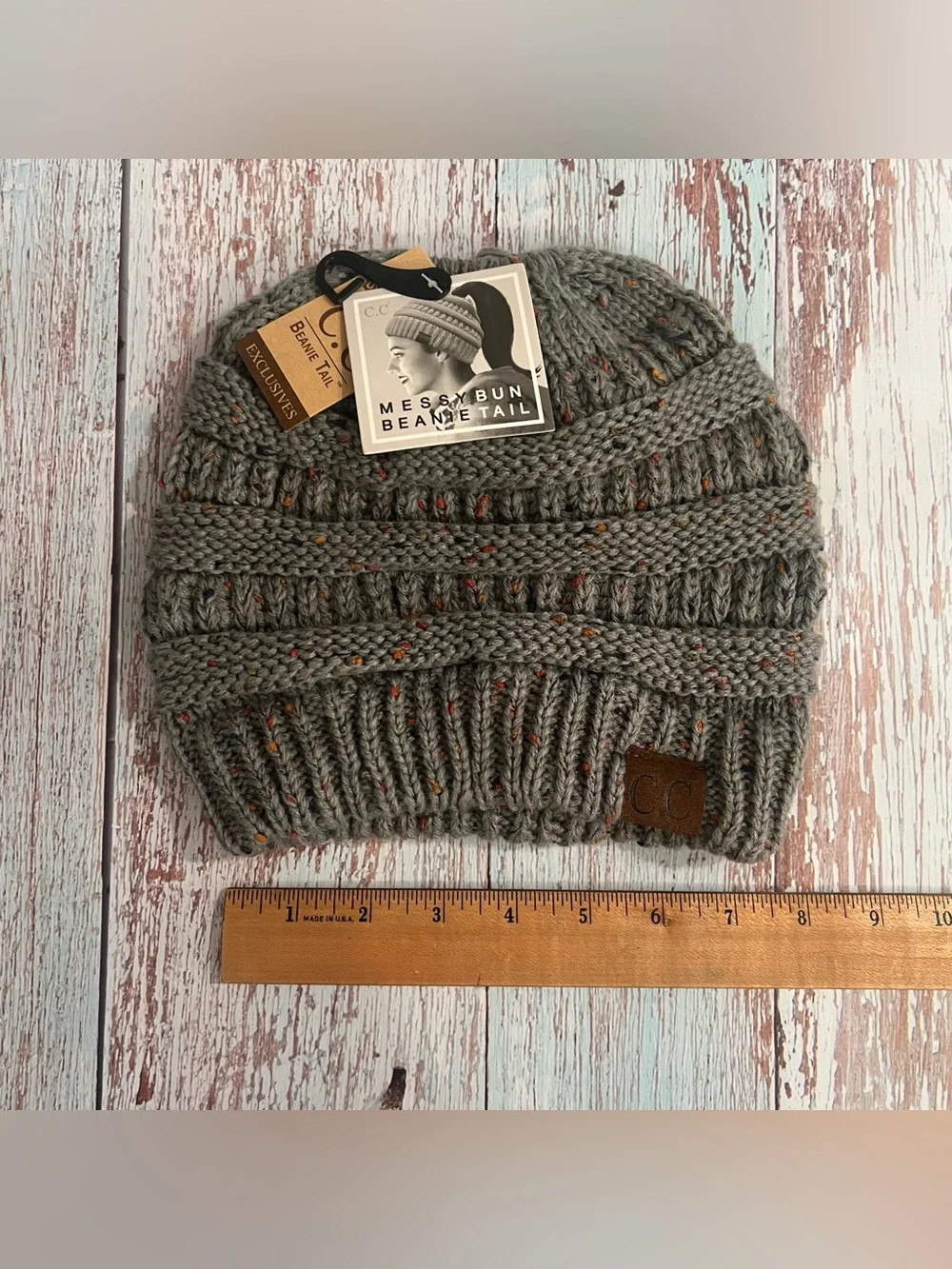 CC Beanie Tail Natural Grey Speckled Hat NEW WITH TAGS